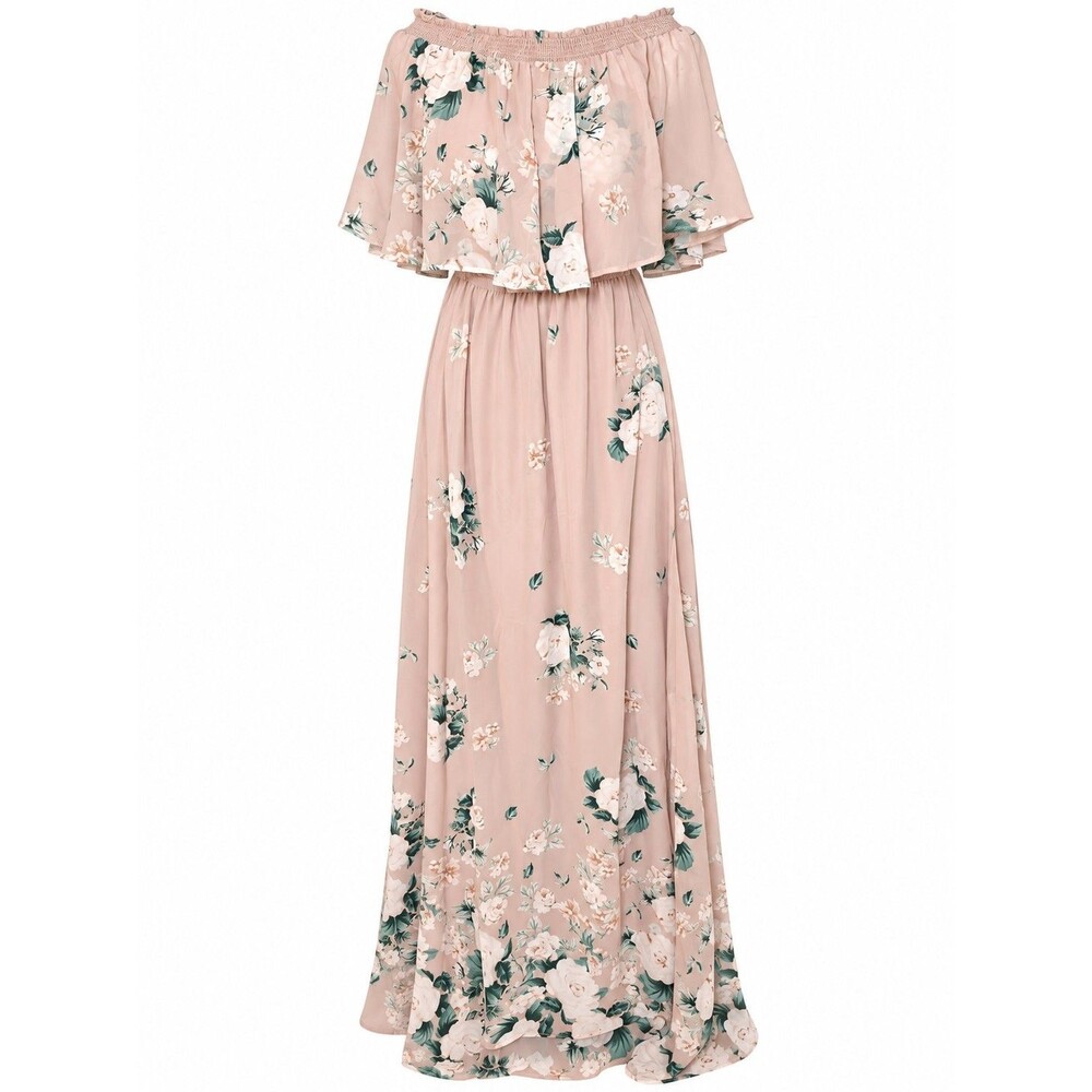 Show Me Your Mumu Large Floral Maxi Dress Pink Off Shoulder Ruffle Boho Romantic